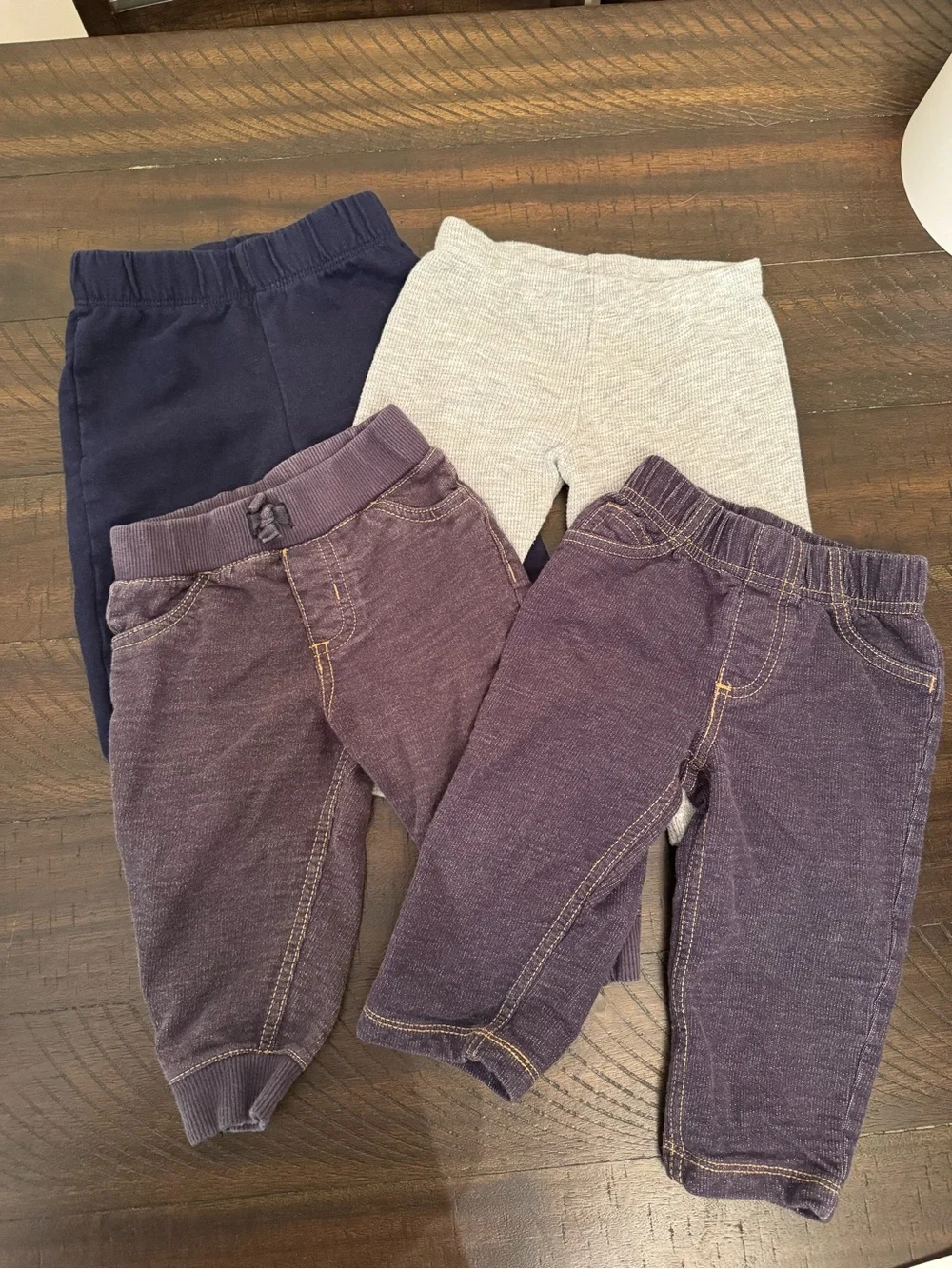 Lot of 4 - Carters Baby Pull-On Pants in Navy, Gray and “blue jean”